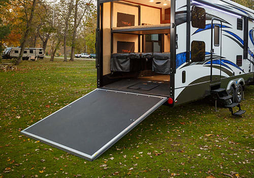 RV Trailer Ramp Door Open Garage Camping